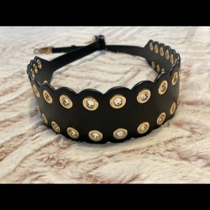 Michael Kors Scalloped Leather Shoulder Strap in black